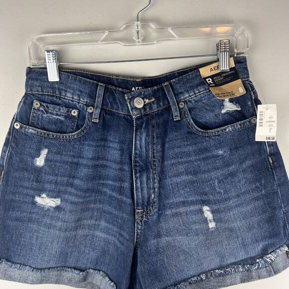 AERO Women's Jean Shorts High-rise Curvy Mom Short Size 8 Blue Denim Jean NEW - Picture 2 of 9